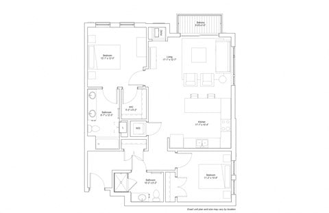 Floor plan for 2 beds, 2 baths, 1107 sqft