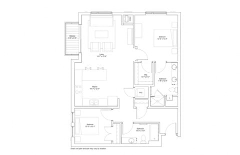 Floor plan for 2 beds, 2 baths, 1112 sqft