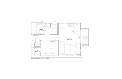 Floor plan for studio, 1 bath, 533 sqft