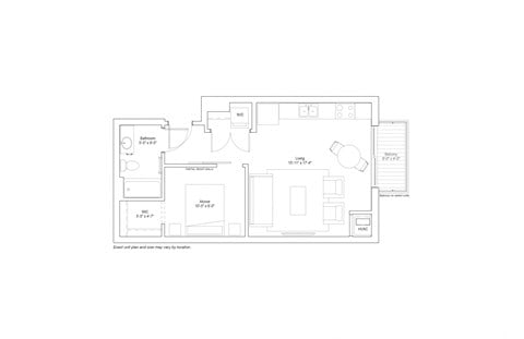 Floor plan for studio, 1 bath, 596 sqft