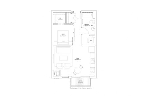 Floor plan for studio, 1 bath, 617 sqft
