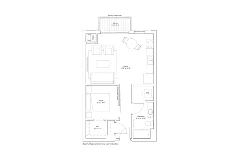 Floor plan for studio, 1 bath, 638 sqft
