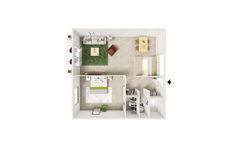 Floor plan for 1 bed, 1 bath, 808 sqft