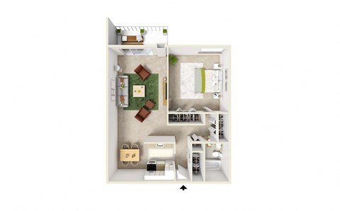 Floor plan for 1 bed, 1 bath, 800 sqft