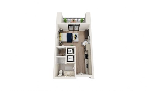 Floor plan for studio, 1 bath, 600 sqft