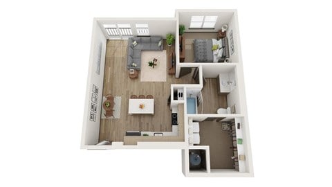 Floor plan for 1 bed, 1 bath, 838 sqft