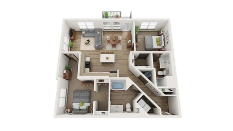 Floor plan for 2 beds, 2 baths, 1166 sqft