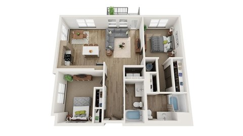 Floor plan for 2 beds, 2 baths, 1166 sqft