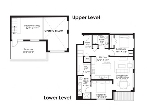 Floor plan for 2 beds, 2 baths, 1220 sqft