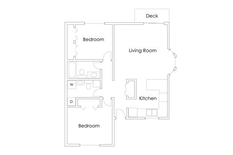 Floor plan for 2 beds, 1.5 baths, 952 sqft