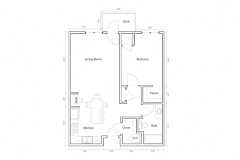 Floor plan for 1 bed, 1 bath, 758 sqft