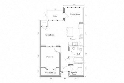 Floor plan for 1 bed, 1 bath, 777 sqft