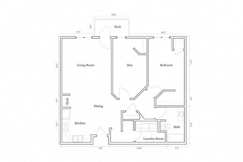 Floor plan for 2 beds, 1 bath, 1080 sqft