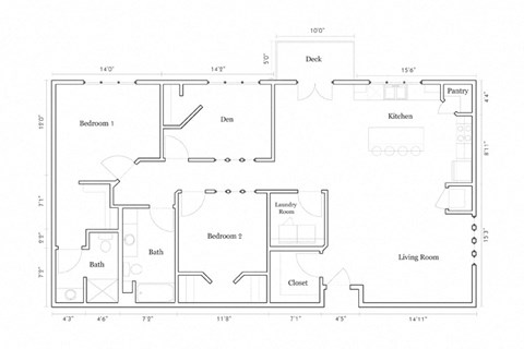 Floor plan for 3 beds, 2 baths, 1533 sqft