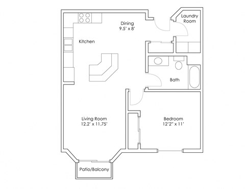Floor plan for 1 bed, 1 bath, 810 sqft