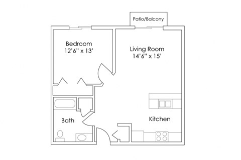 Floor plan for 1 bed, 1 bath, 700 sqft