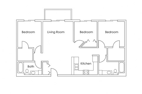 Floor plan for 3 beds, 2 baths, 1200 sqft
