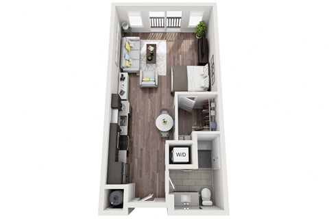 Floor plan for studio, 1 bath, 558 sqft