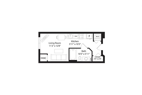 Floor plan for studio, 1 bath, 337 sqft