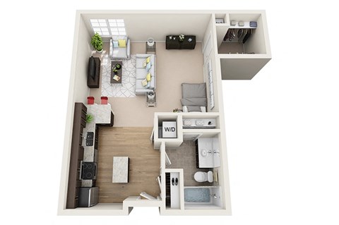 Floor plan for studio, 1 bath, 673 sqft