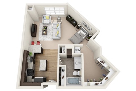 Floor plan for studio, 1 bath, 730 sqft