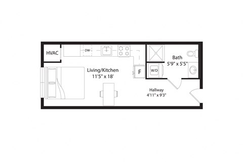 Floor plan for studio, 1 bath, 310 sqft