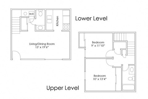 Floor plan for 2 beds, 1.5 baths, 880 sqft