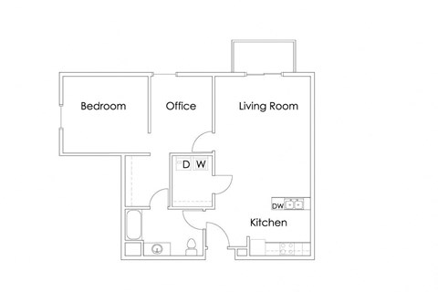Floor plan for 1 bed, 1 bath, 905 sqft