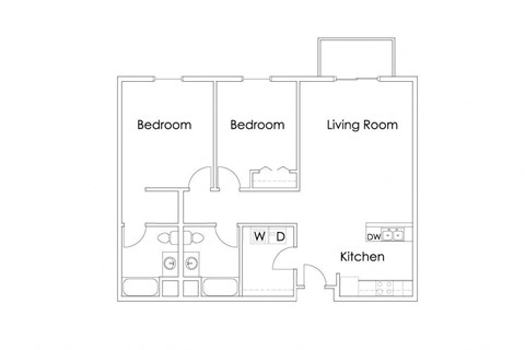 Floor plan for 2 beds, 2 baths, 1047 sqft