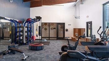 A gym with cardio machines and other exercise equipment