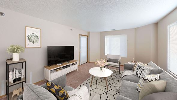 Jamestown apartment for rent - Open living space with bright natural light from large windows.