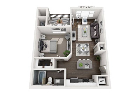 Floor plan for 1 bed, 1 bath, 708 sqft