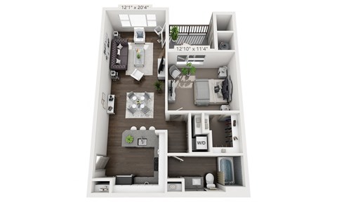 Floor plan for 1 bed, 1 bath, 825 sqft