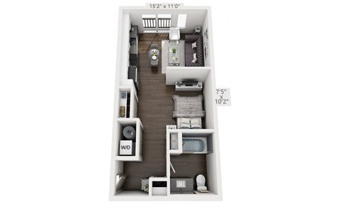 Floor plan for studio, 1 bath, 512 sqft