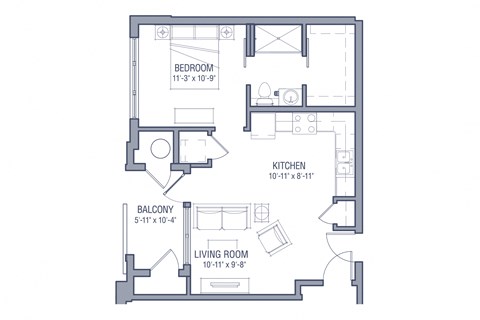 Floor plan for 1 bed, 1 bath, 619 sqft