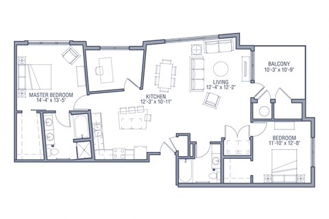 Floor plan for 2 beds, 2 baths, 1463 sqft