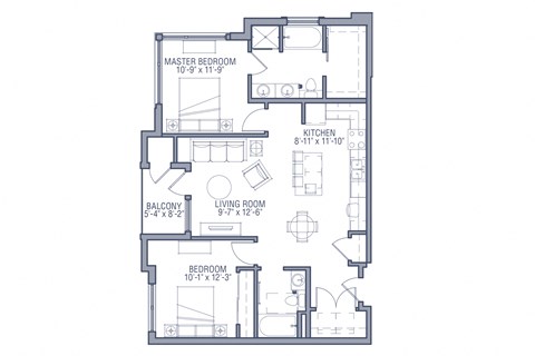 Floor plan for 2 beds, 2 baths, 1124 sqft