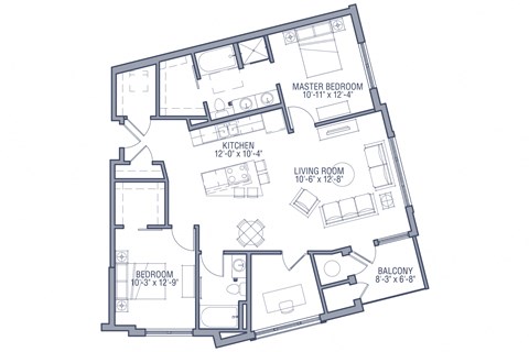 Floor plan for 2 beds, 2 baths, 1237 sqft