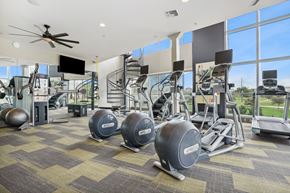 Denver apartment for rent - A gym with a variety of equipment including treadmills, weights, and exercise machines.