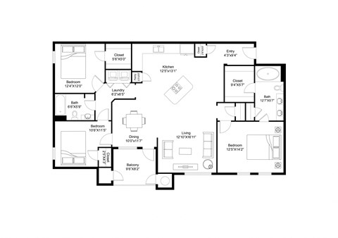 Floor plan for 3 beds, 2 baths, 1446 sqft