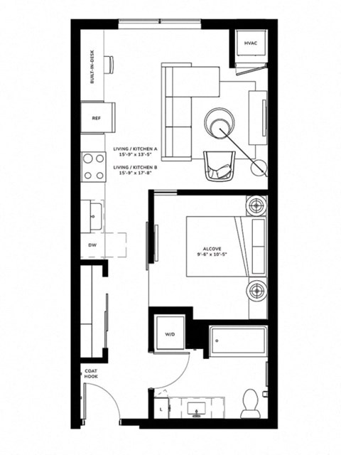 Floor plan for studio, 1 bath, 561 sqft