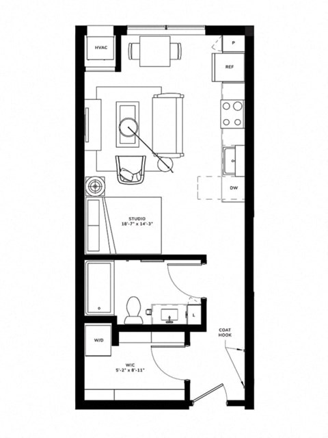 Floor plan for studio, 1 bath, 506 sqft