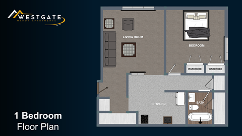 Floor plan for 1 bed, 1 bath, 575 sqft