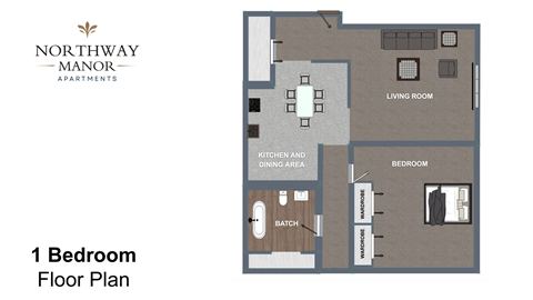 Floor plan for 1 bed, 1 bath, 575 sqft