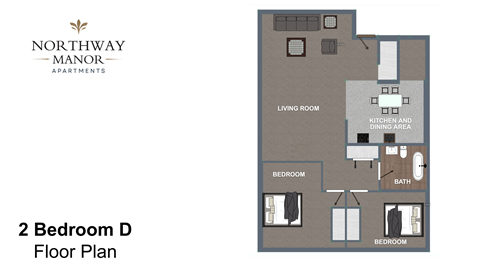 Floor plan for 2 beds, 1 bath, 828 sqft
