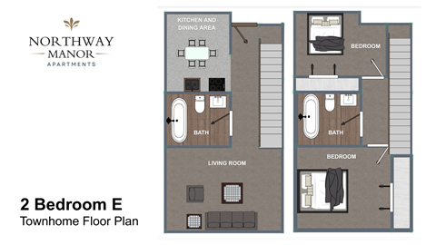 Floor plan for 2 beds, 1.5 baths, 931 sqft
