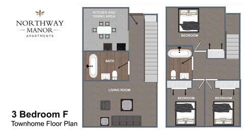 Floor plan for 3 beds, 1.5 baths, 1136 sqft