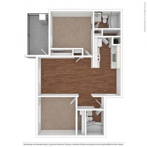 Floor plan for 2 beds, 2 baths, 920 sqft