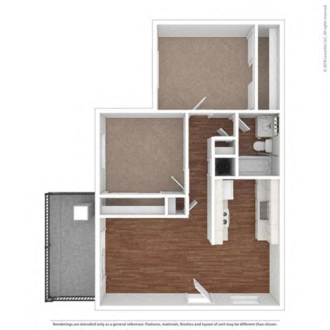 Floor plan for 2 beds, 1 bath, 800 sqft