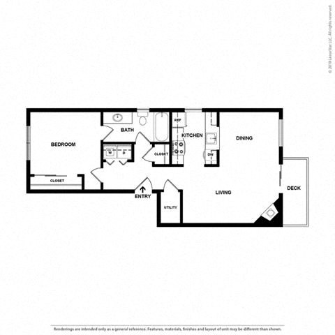 Floor plan for 1 bed, 1 bath, 784 sqft